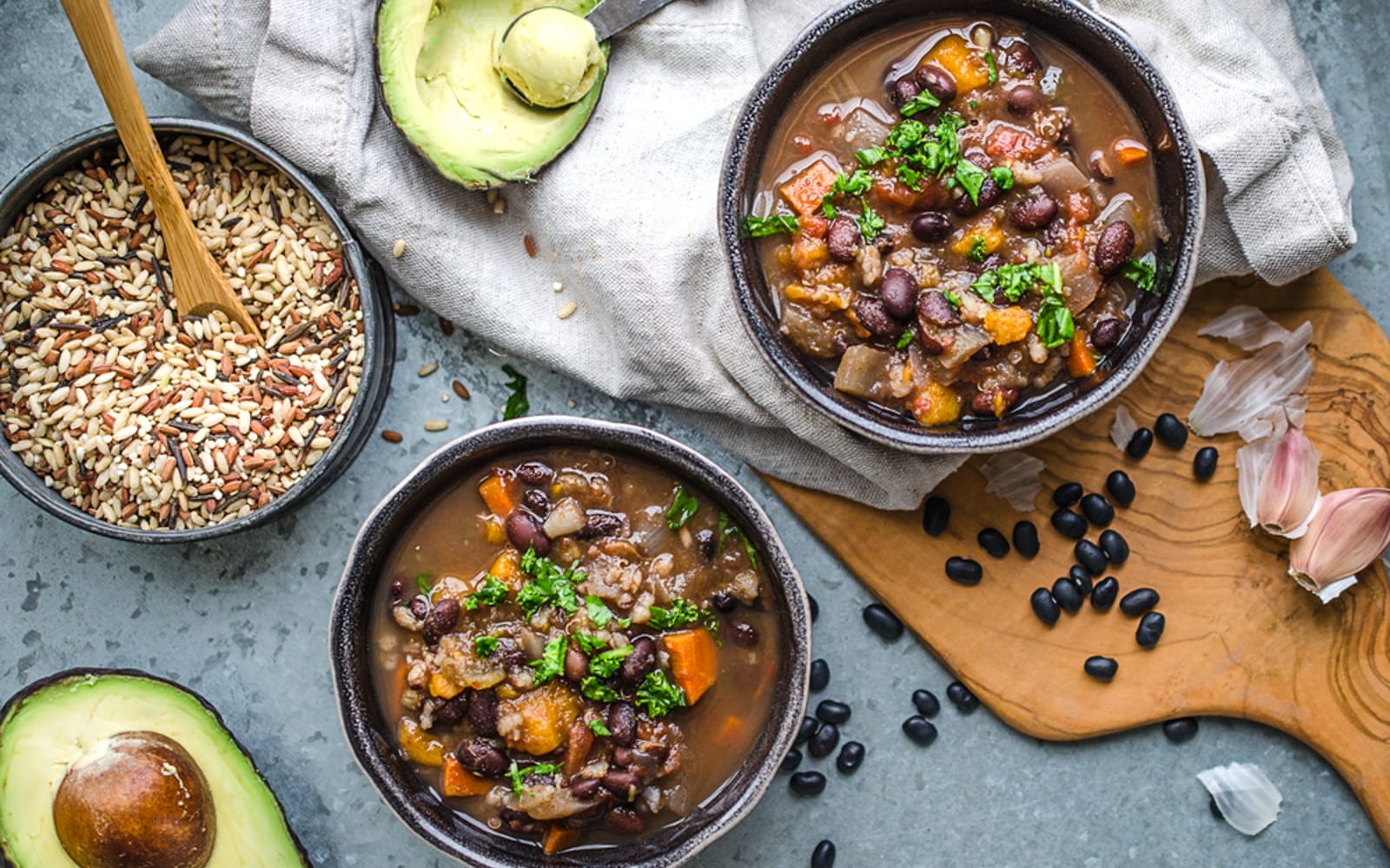 Vegan Slow Cooker Black Bean Soup with avocado and cilantro 1