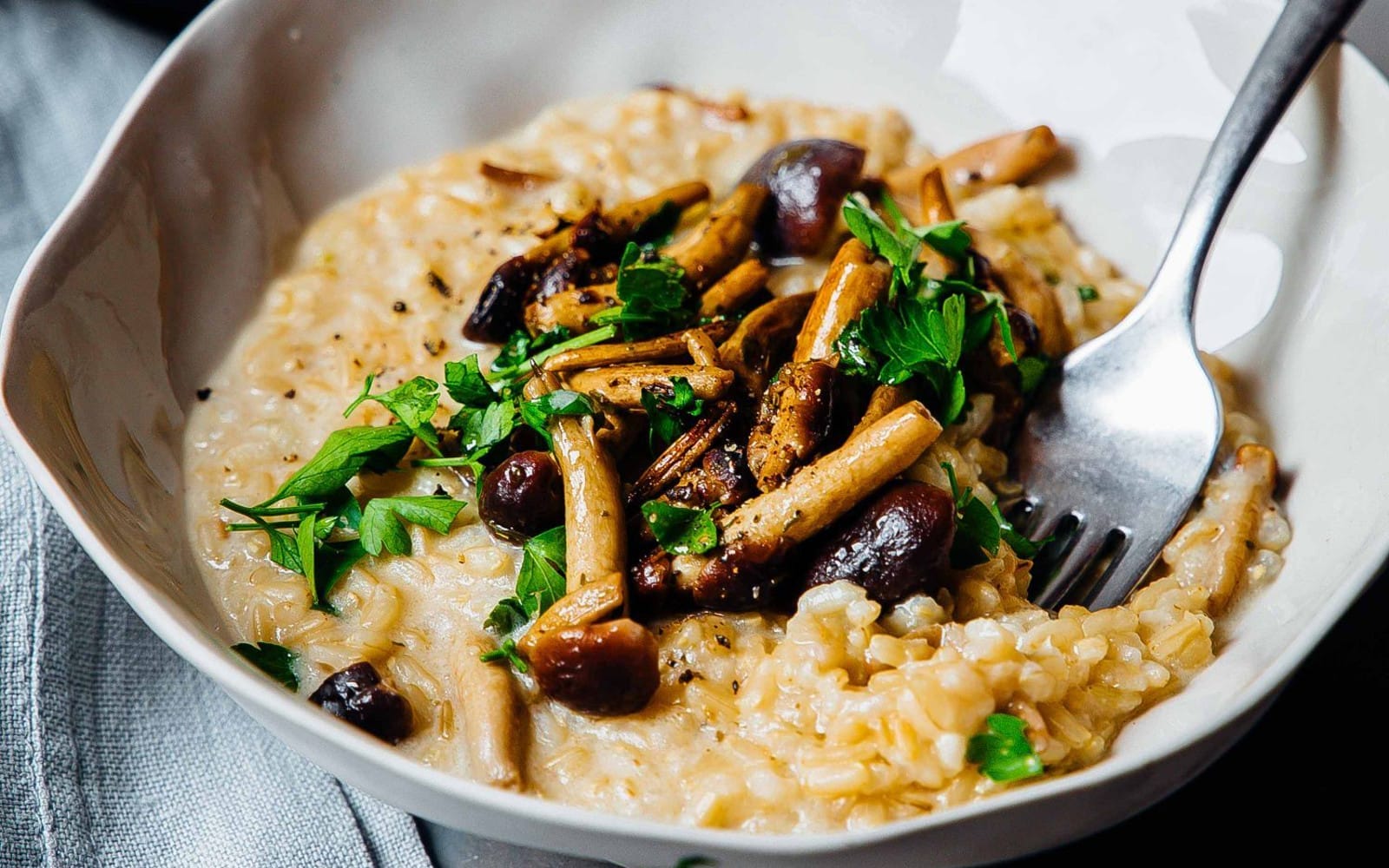 Mushroom, Tahini, and Miso Risotto [Vegan, Gluten-Free]