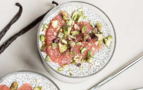 Vegan Vanilla Bean Chia Pudding with grapefruit