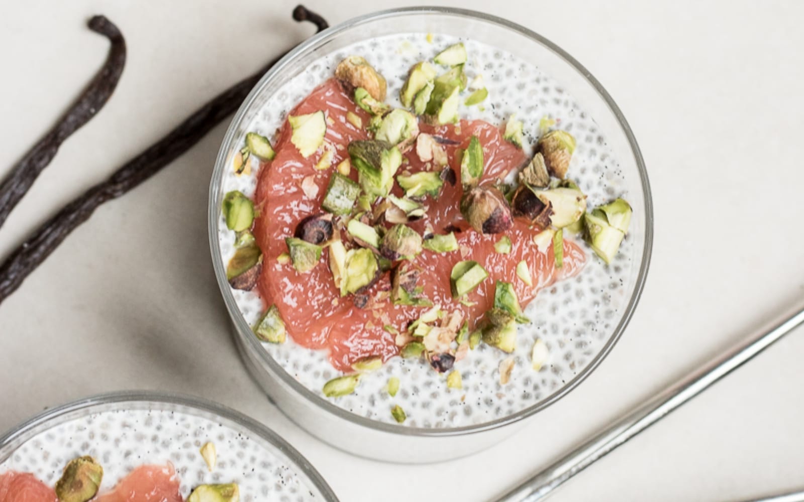 Vegan Vanilla Bean Chia Pudding with grapefruit