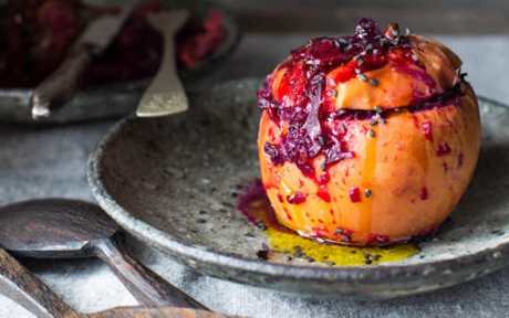 Vegan Gluten-Free Apples Stuffed With Red Cabbage and Cranberries