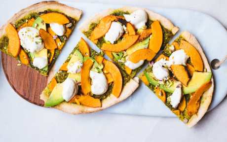 Vegan Gluten-Free Fall Harvest Pizza with avocado, vegan cheese, and pumpkin 2