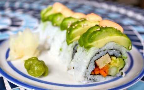 Vegan Veggie Dragon Roll with topping