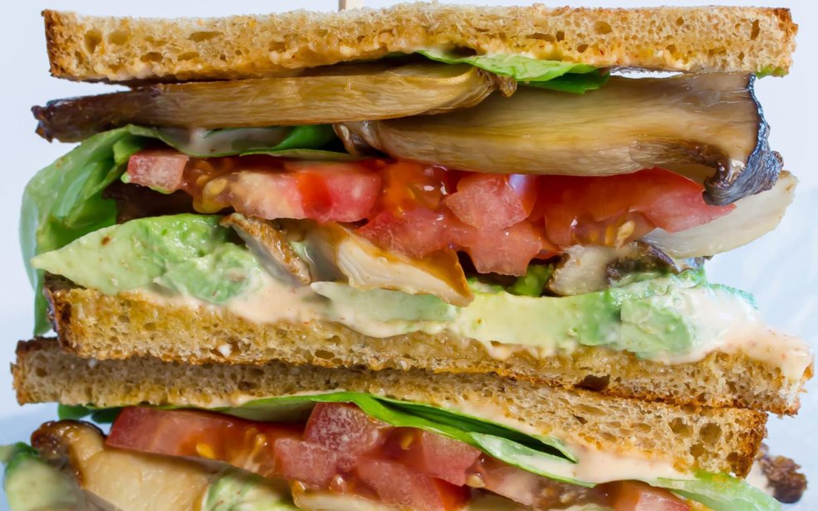 Vegan M.A.L.T. Sandwich with Spicy Aioli, tomato, mushrooms and spread