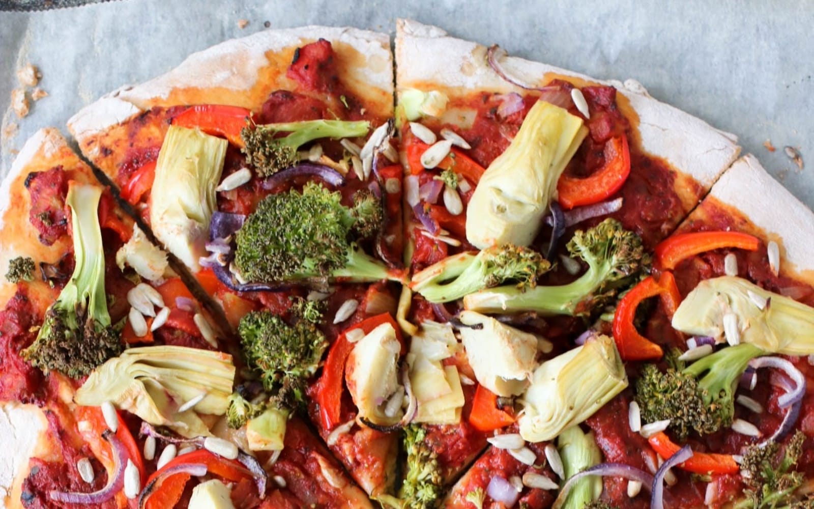 Vegan Wholesome Pizza With Broccoli and Artichoke
