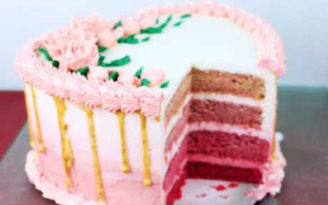 Ombre Heart Valentine's Day Cake pink