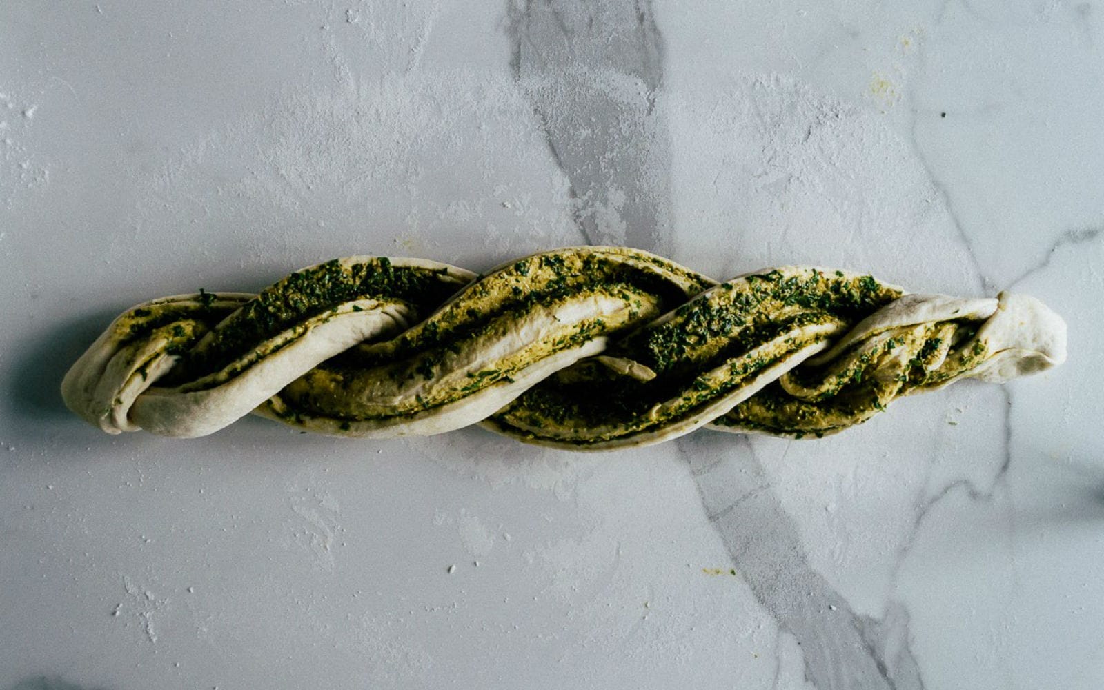 Vegan 6-ingredient Twisted Pesto Bread top view