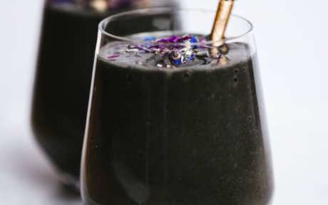 Vegan Gluten-Free Black Detox Smoothie with topping