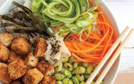 Vegan Sushi Bowl with Sesame-Crusted Tofu