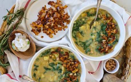 Winter White Bean Chowder with Kale and Coconut Bacon [Vegan, Grain-Free]