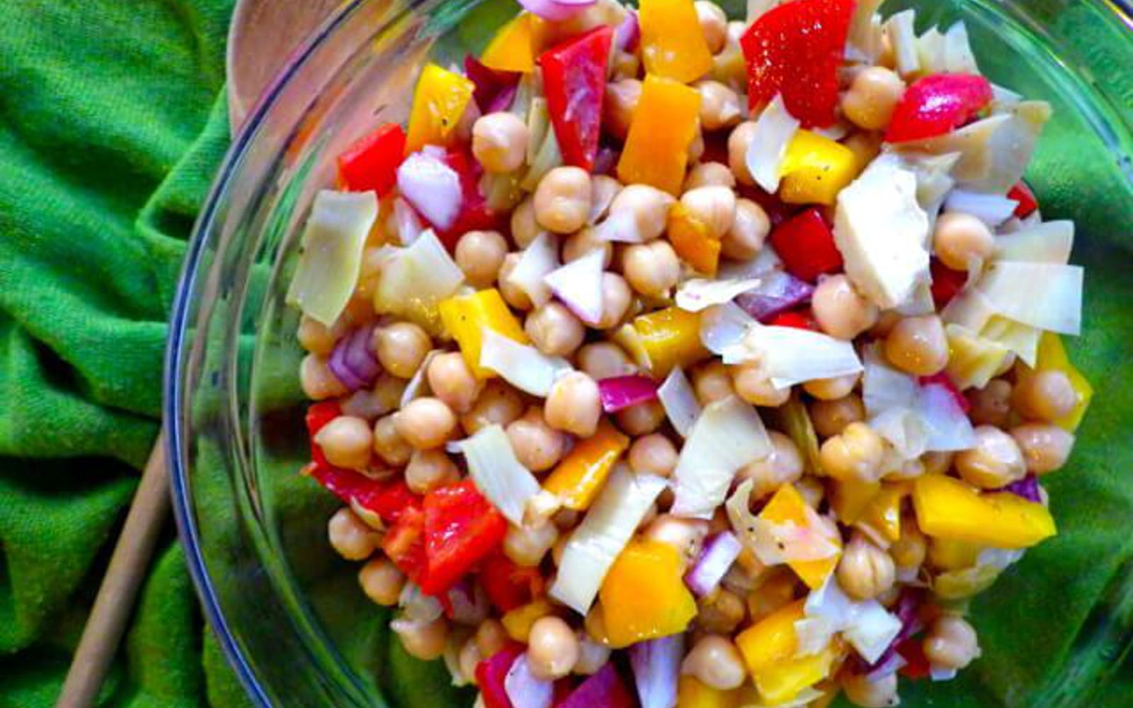 Vegan, Gluten-Free Marinated Chickpea and Artichoke Salad with peppers