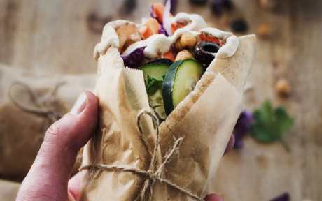Vegan High-Protein Homemade Flatbread Wraps with White Bean Hummus and Chickpeas with lemon, cucumber, and toppings