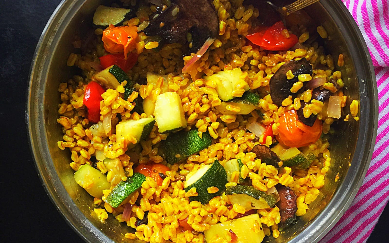 Vegan Turmeric Farro with Roasted Vegetables