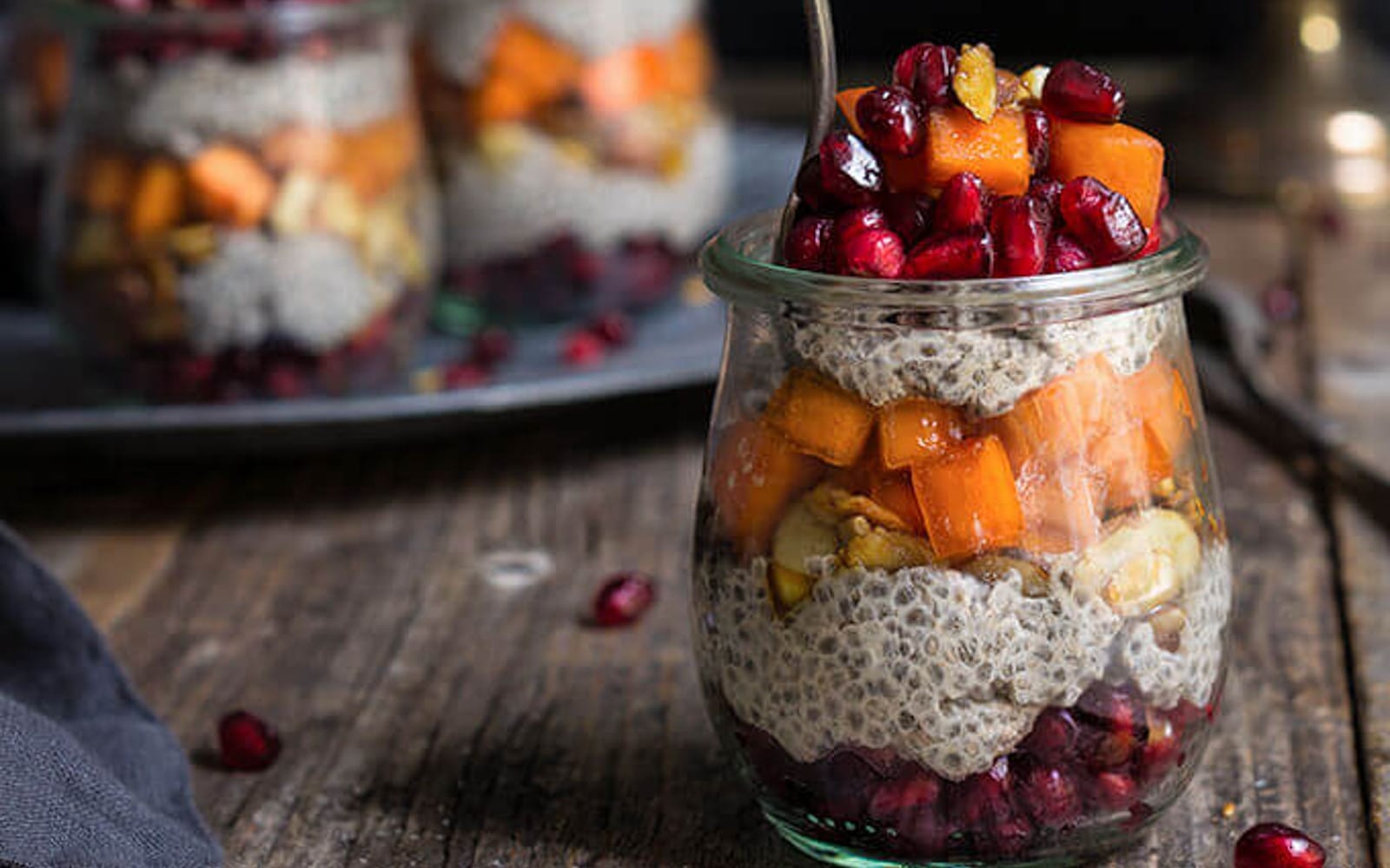 Vegan Maple Cinnamon Chia Bowl with pomegranate