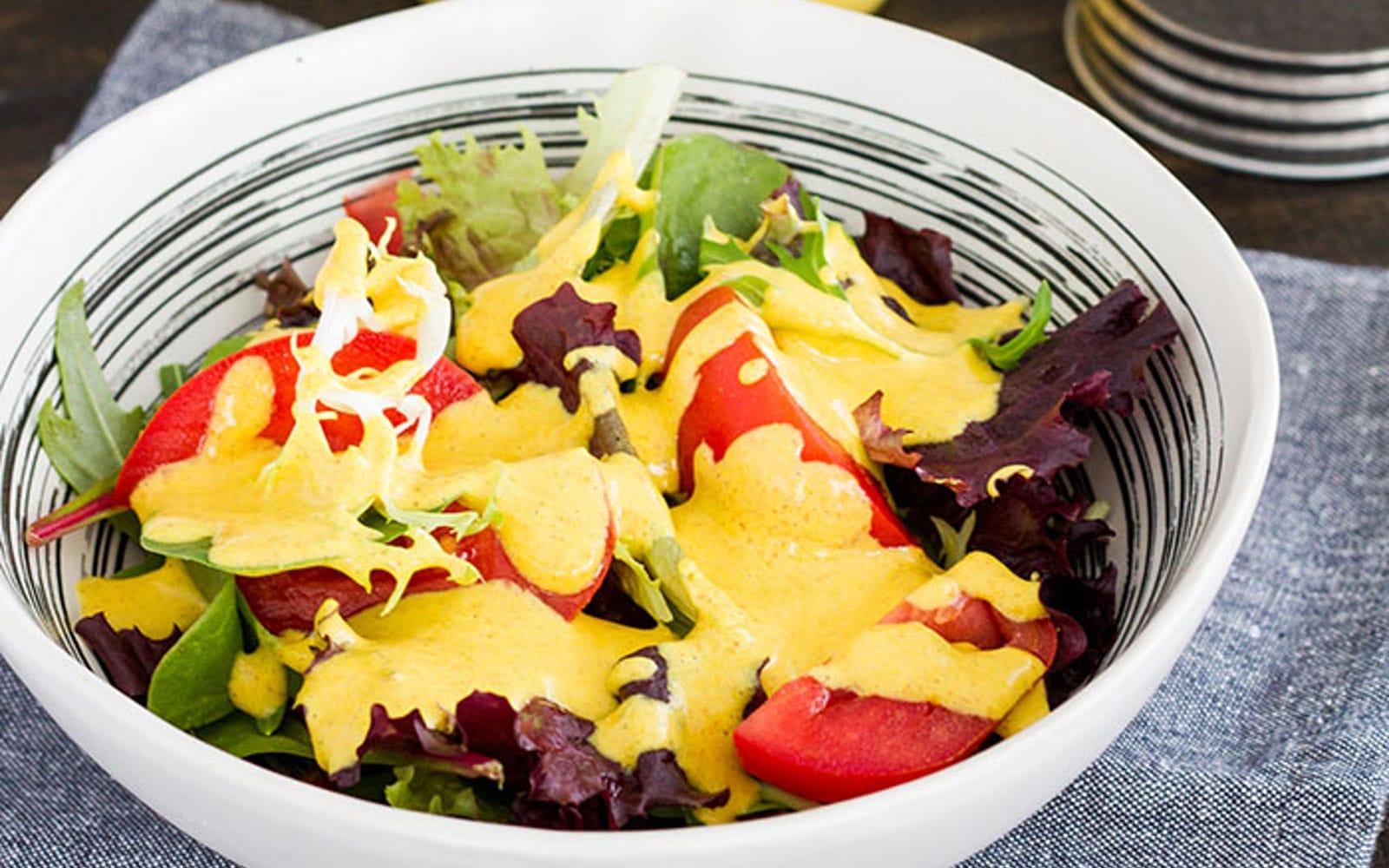 Vegan Almond Butter Turmeric Dressing over salad
