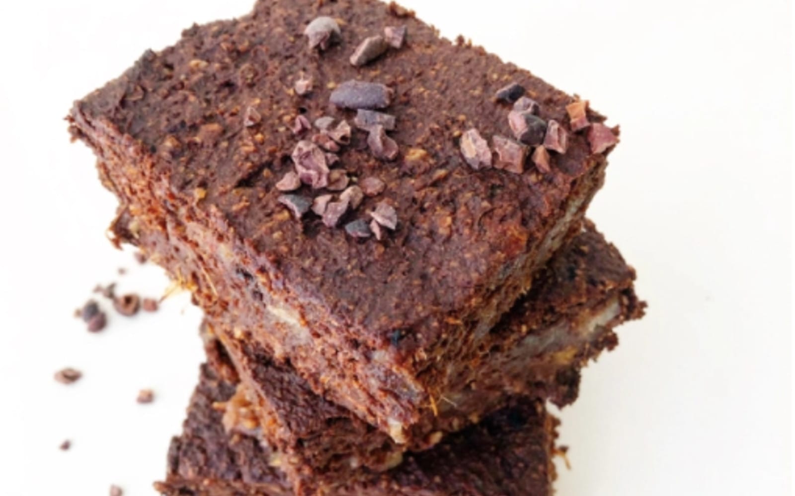 Fudgy Sweet Potato Brownies [Vegan, Gluten-Free] with cacao nib topping