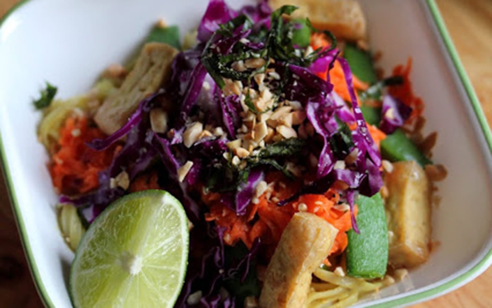 Colorful Peanut Tofu Veggie Bowl with Glass Noodles 