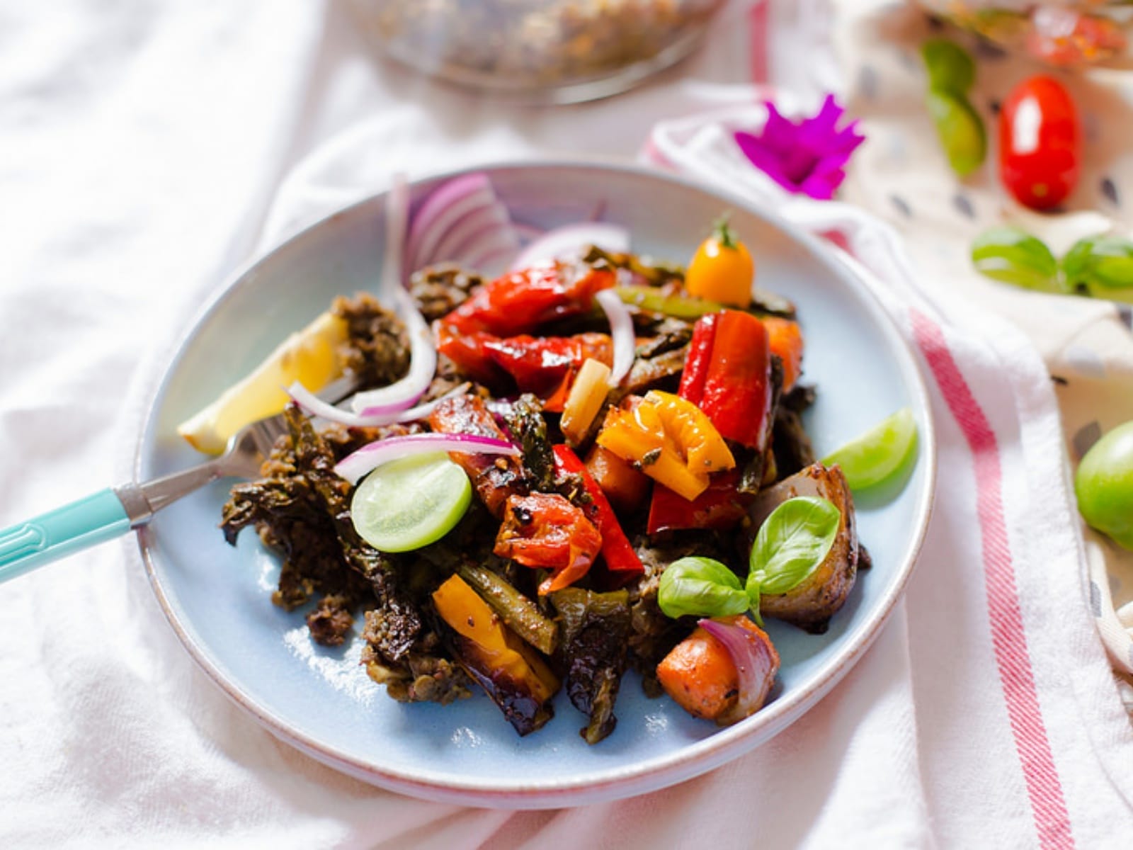 Smashed Lentils with Grilled Vegetables