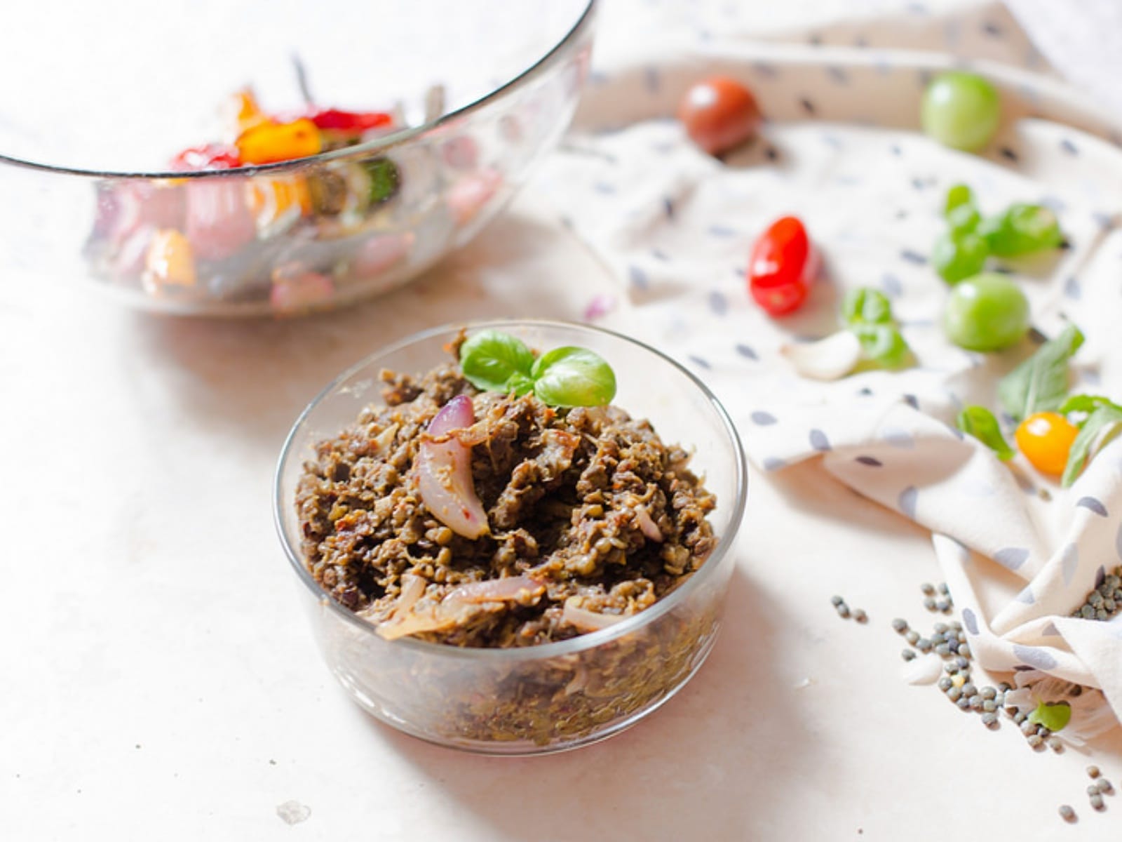Smashed Lentils with Grilled Vegetables