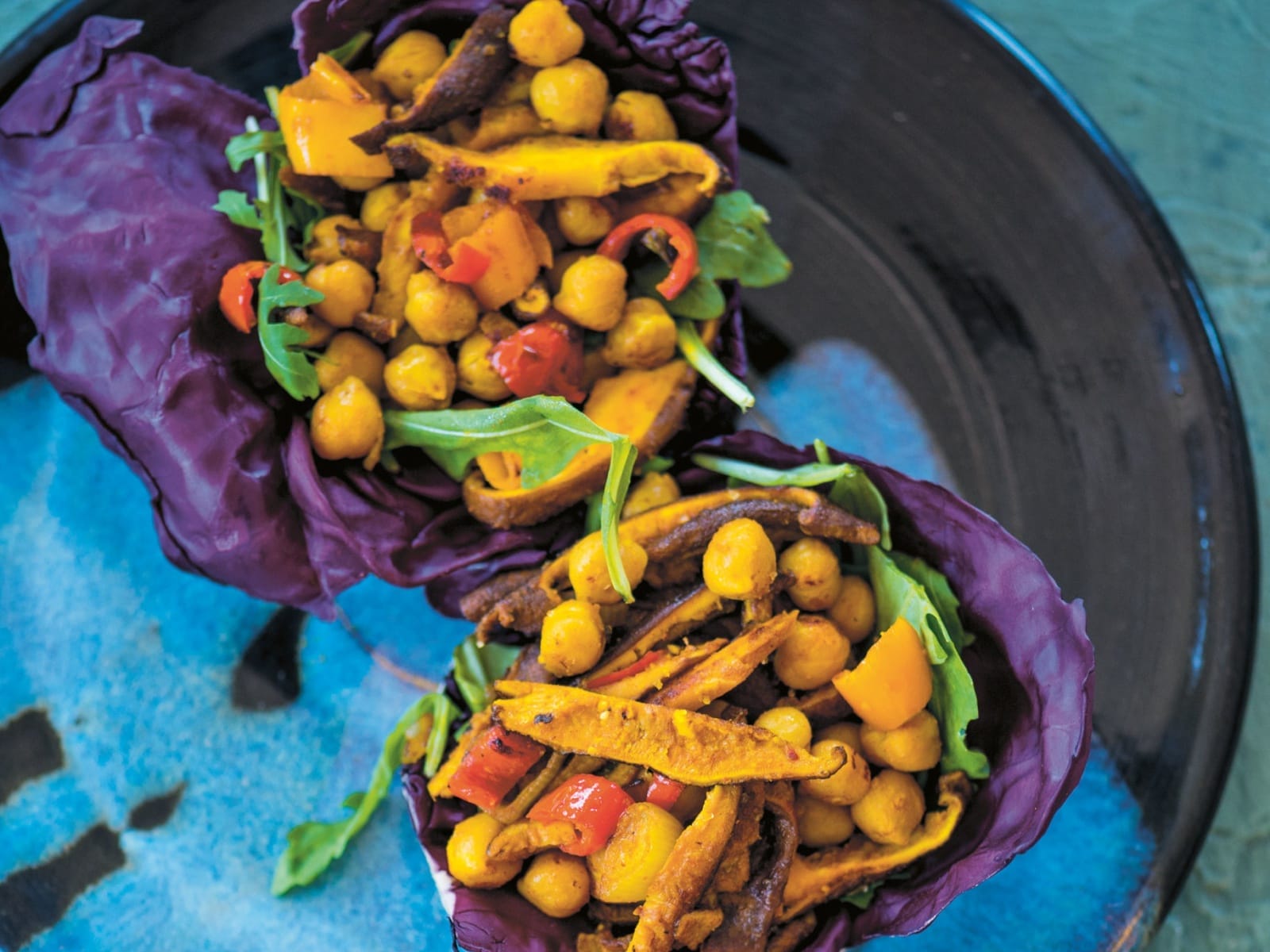 Purple Cabbage Chickpea Boats