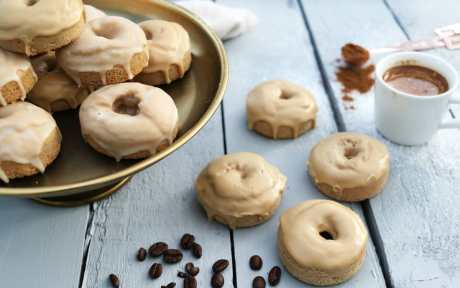 Cinnamon doughnuts with mug of coffee