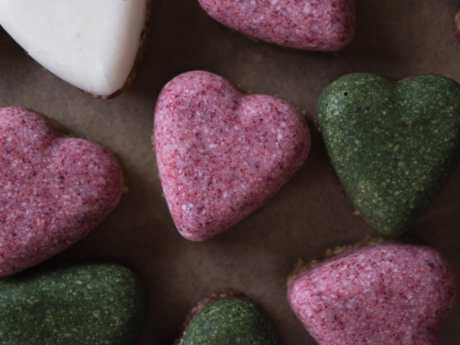 Raspberry and Peppermint Coconut Butter Hearts