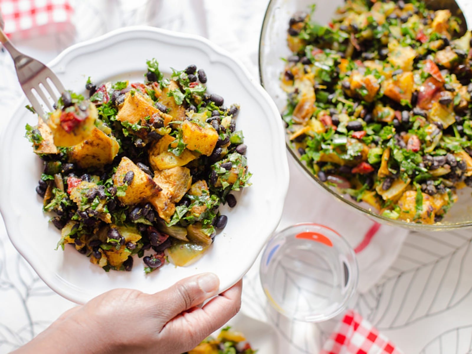 Roasted Sweet Potato, Black Bean and Kale Salad