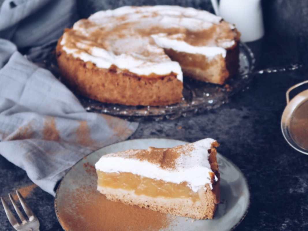 Vegan apple cider cake with whipped cream