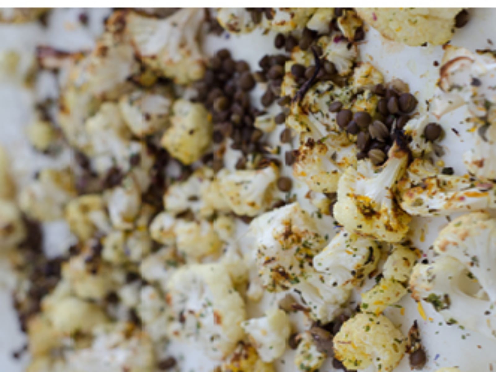 Roasted Cauliflower with Black Lentils and Dried Flowers
