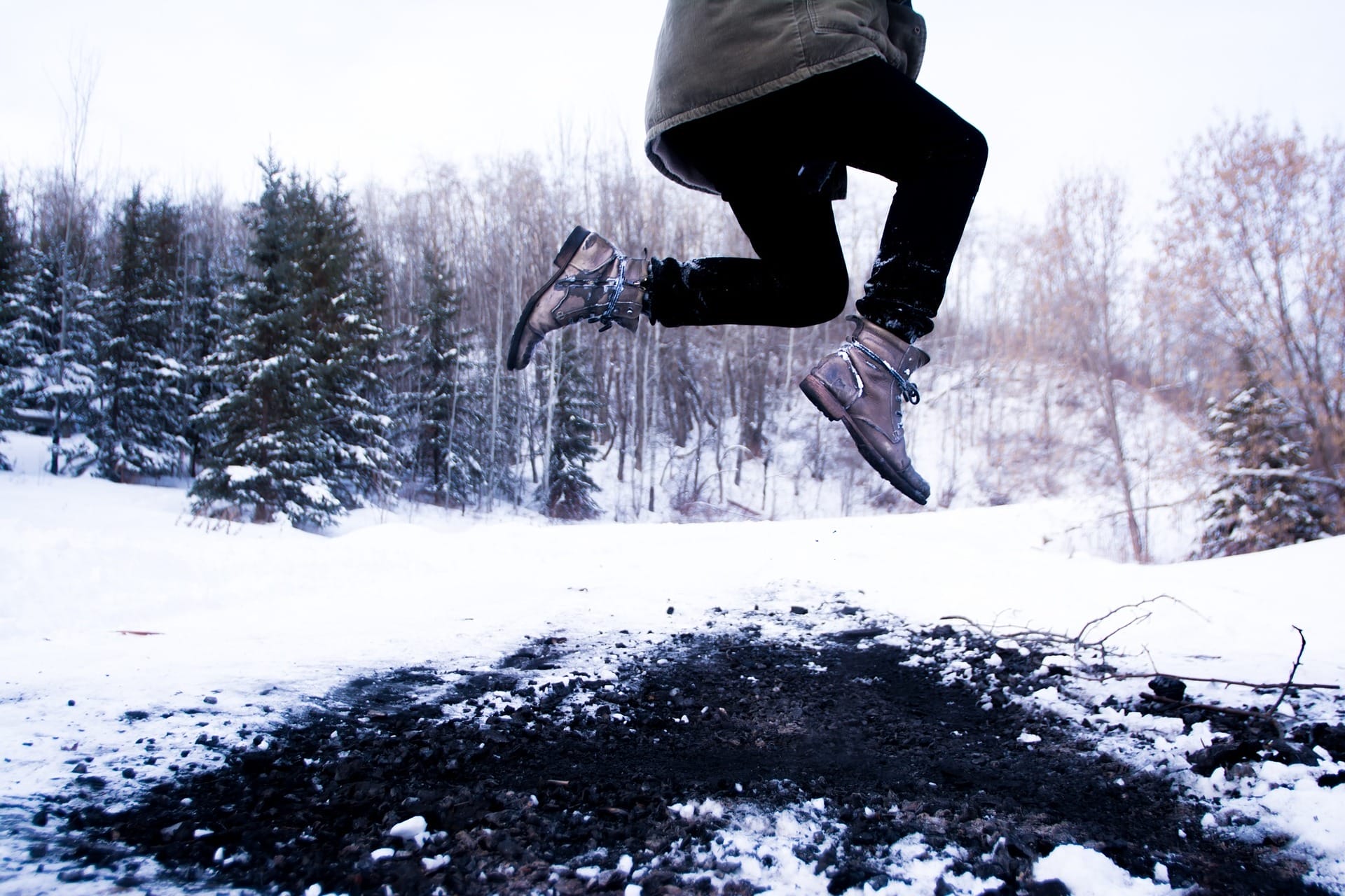 Leaping in the snow