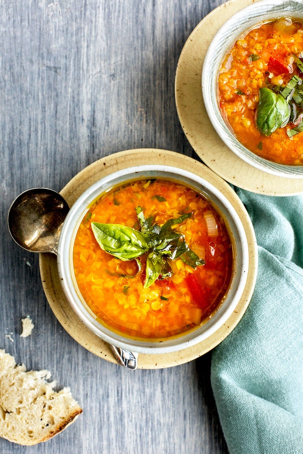 Tomato Basil Roasted Red Pepper Lentil Soup