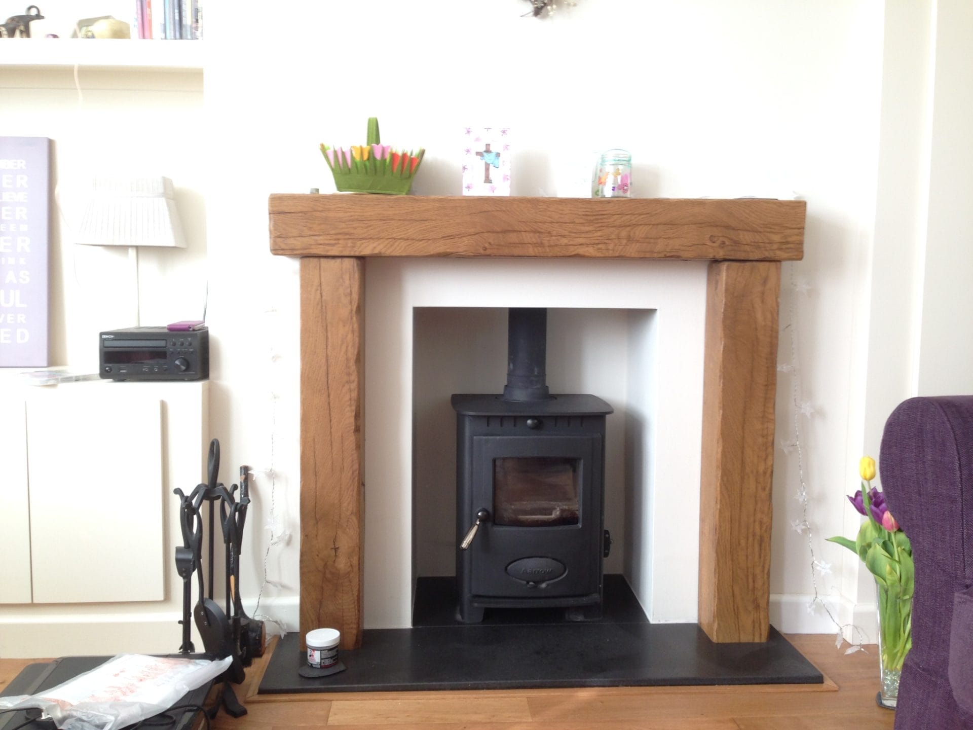 Black wood burning stove