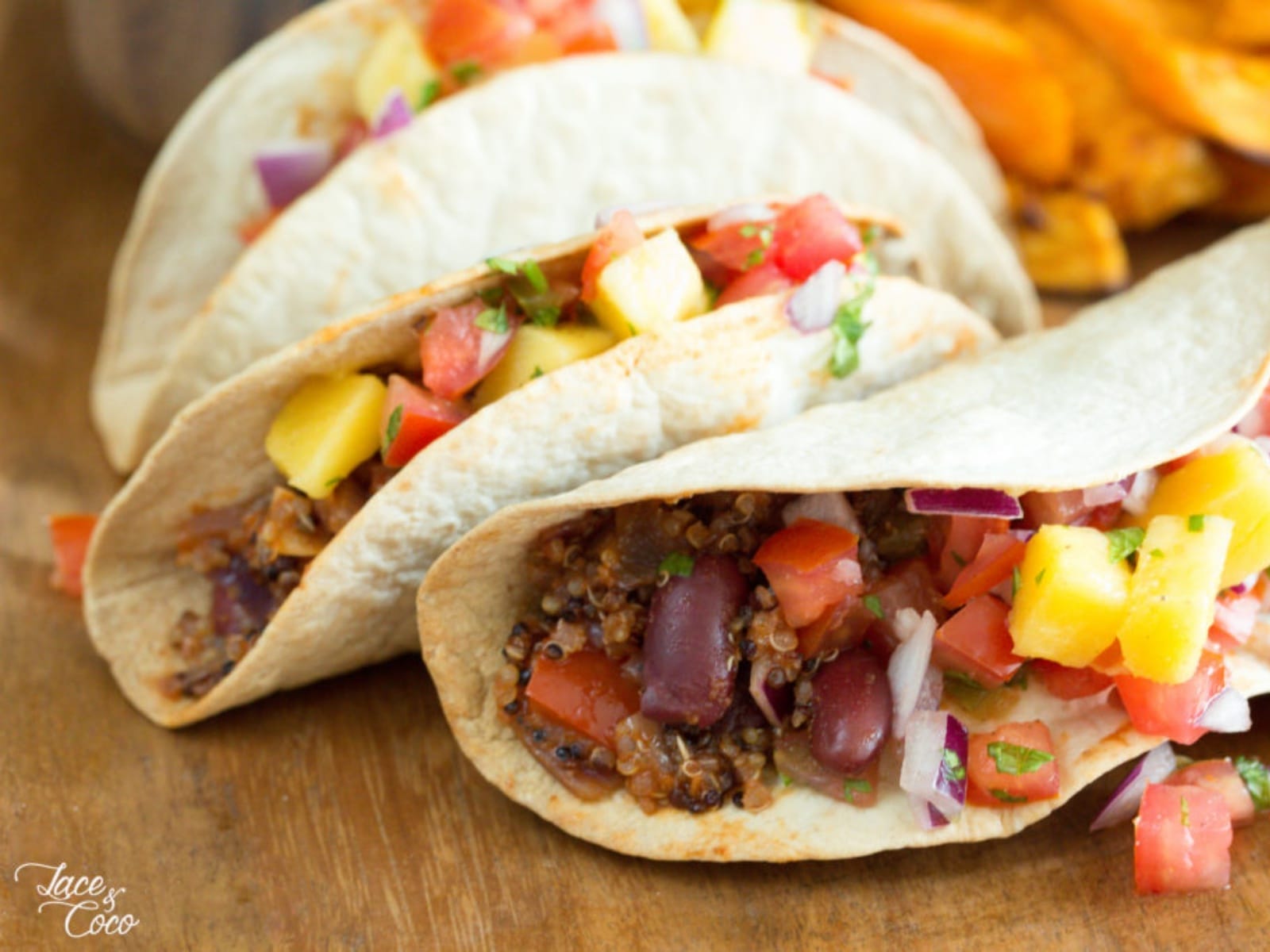 Quinoa and Red Bean Tacos With Mango Salsa