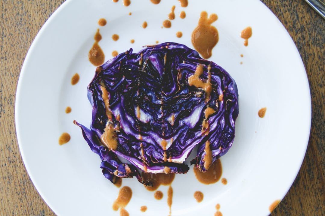 Purple Cabbage Streaks With Peanut Butter Sauce