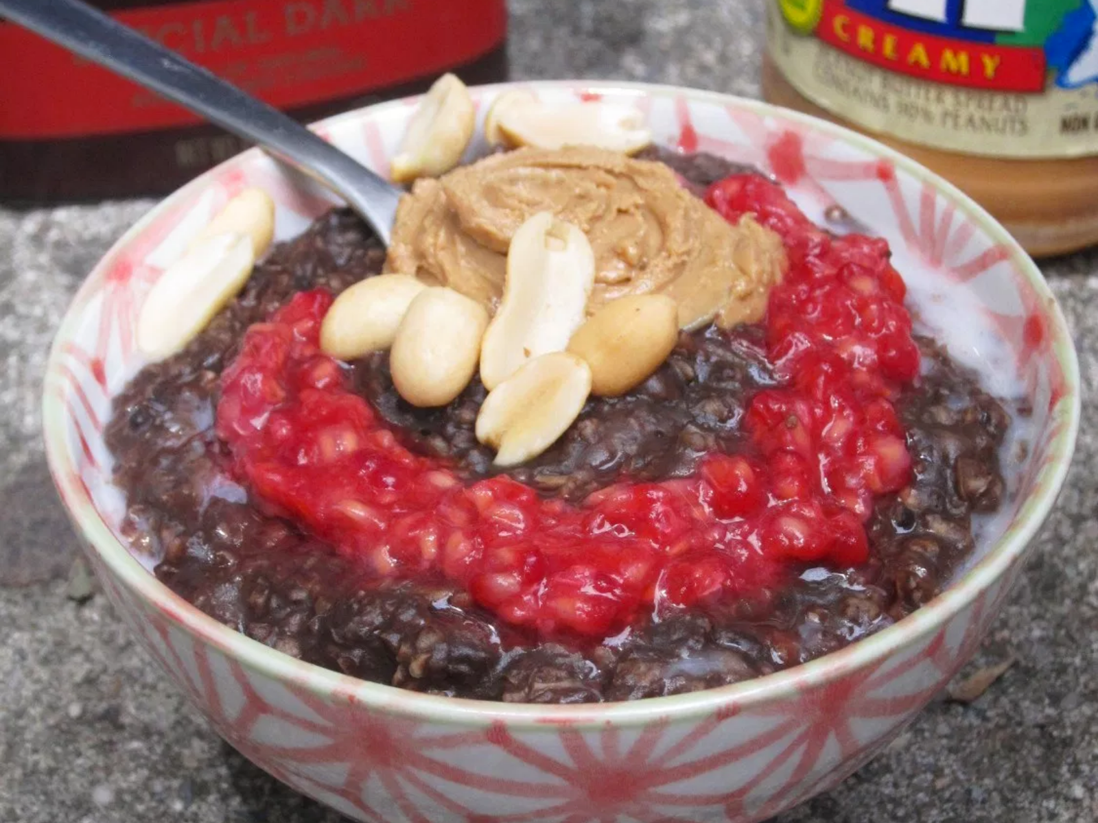 vegan chocolate and PB&J oatmeal