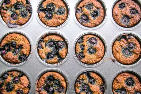 blueberry chia muffins in tin