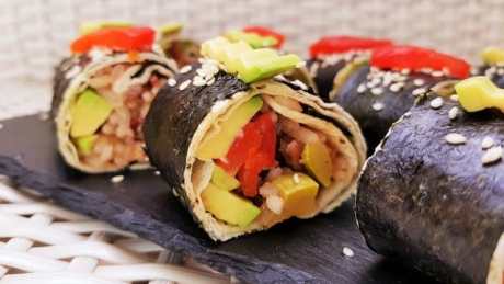Vegan Tortilla Sushi Rolls With Rice and Vegetables