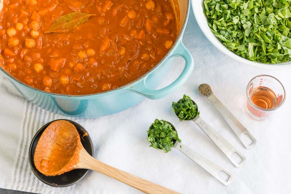 vegan chickpea spinach stew