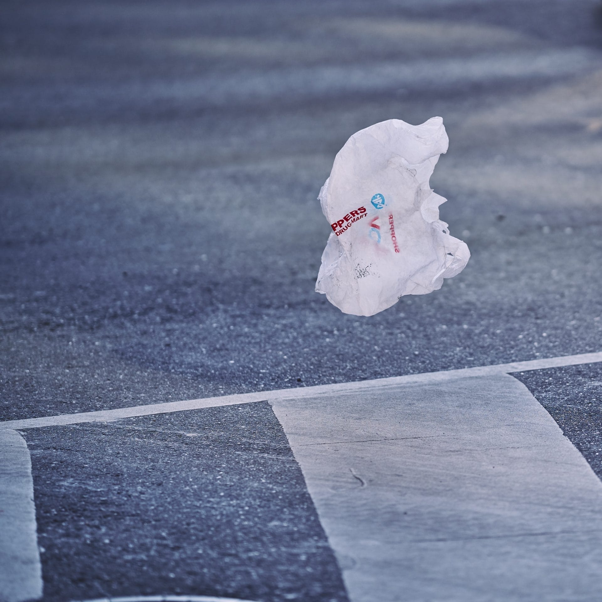Plastic Bag Floating Over Road