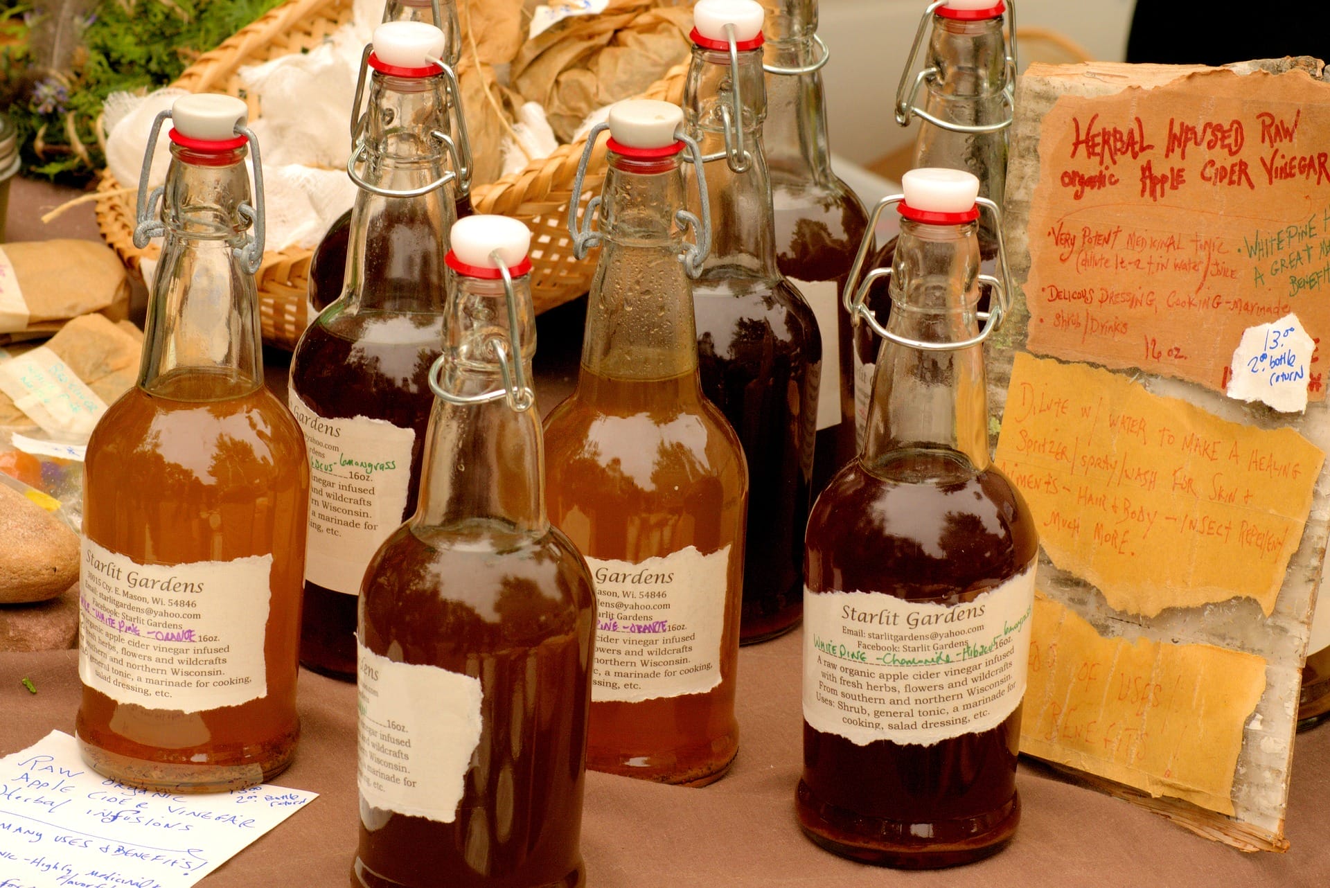 Bottles of homemade apple cider vinegar