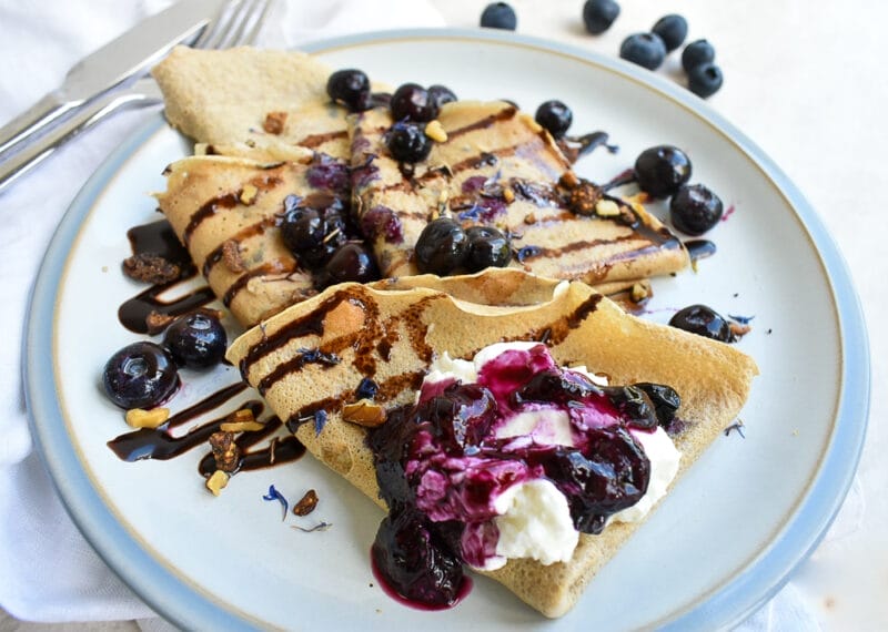 vegan blueberry protein crepes