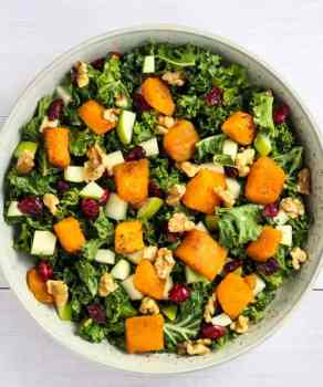 kale salad with cranberries and butternut squash vegan