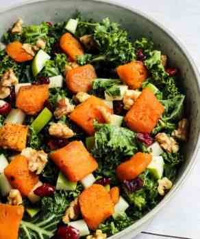 kale salad with cranberries and butternut squash vegan