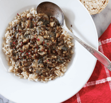 Vegan hearty mung bean and lentil stew