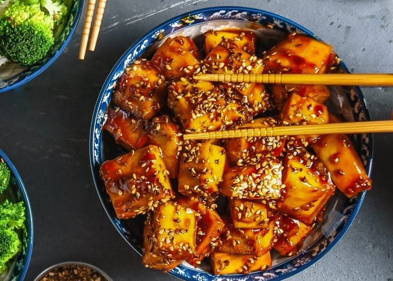 sesame, tofu, sticky food, delicious, tasty, yummy, delicious, orange, orange flavor