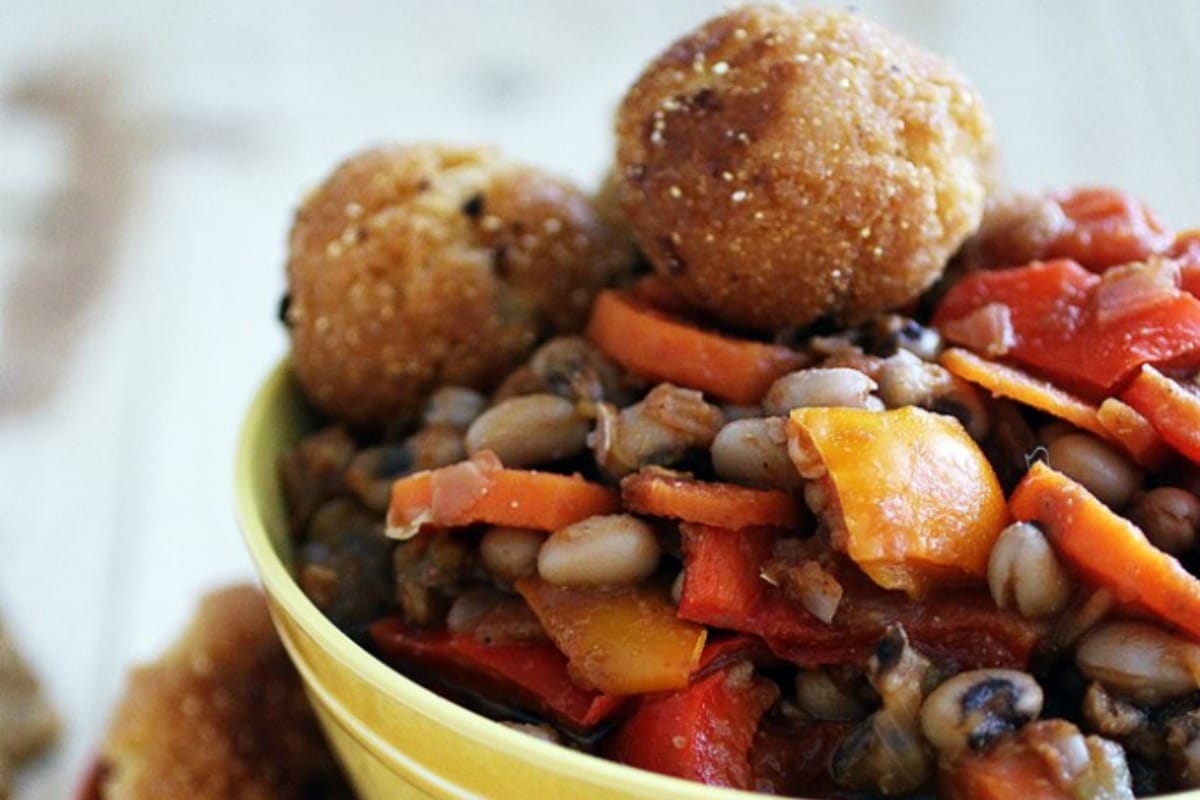 Black Eyed Pea Chili With Corn Fritters