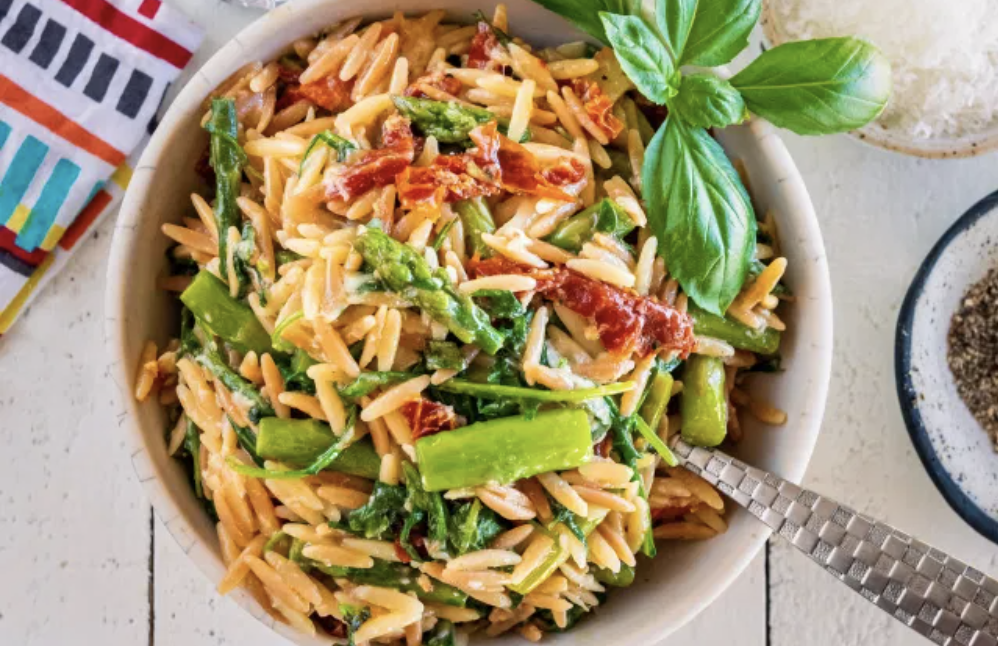Toasted Orzo with Roasted Garlic and Asparagus