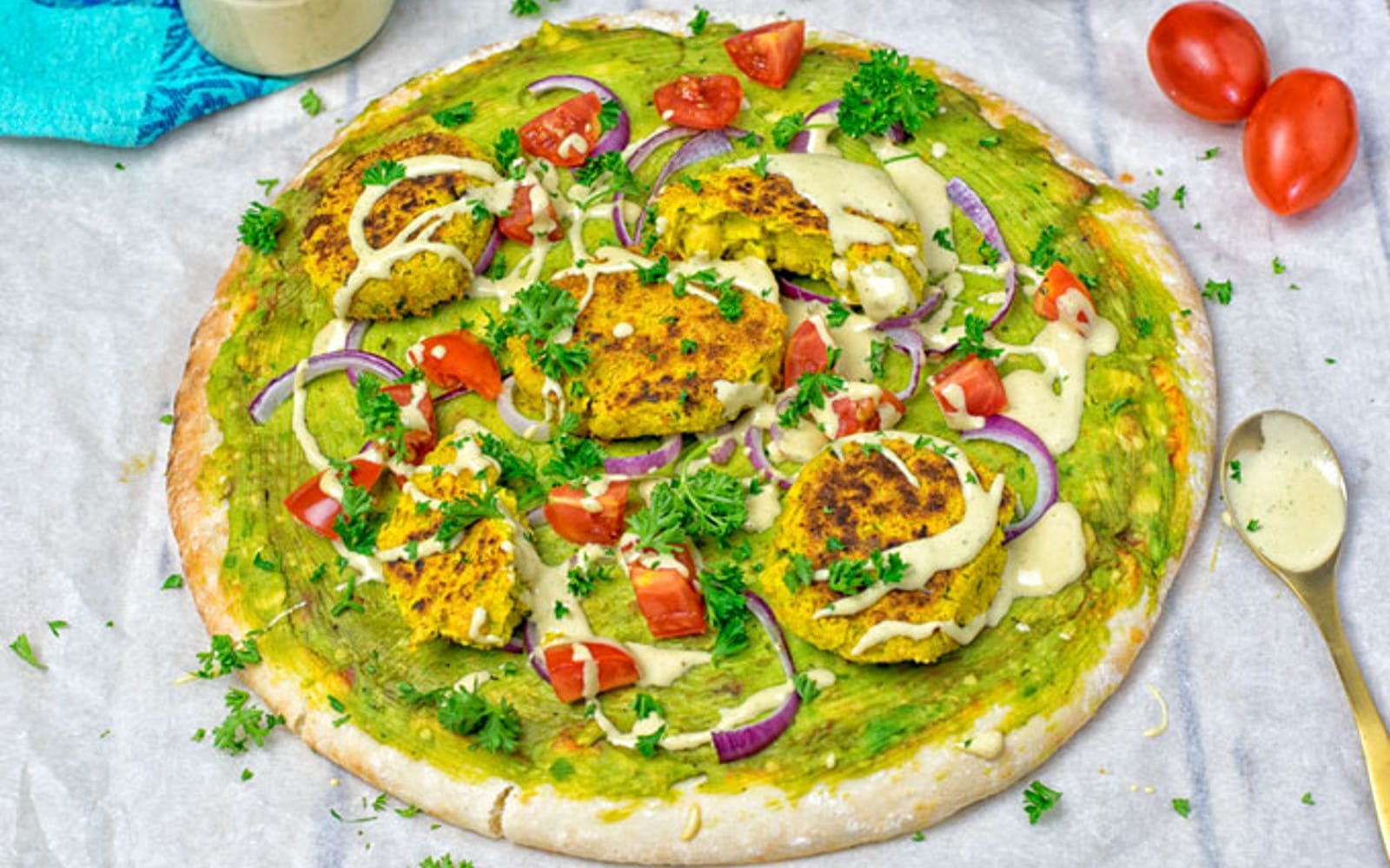 Mediterranean Pizza With Turmeric Falafel 