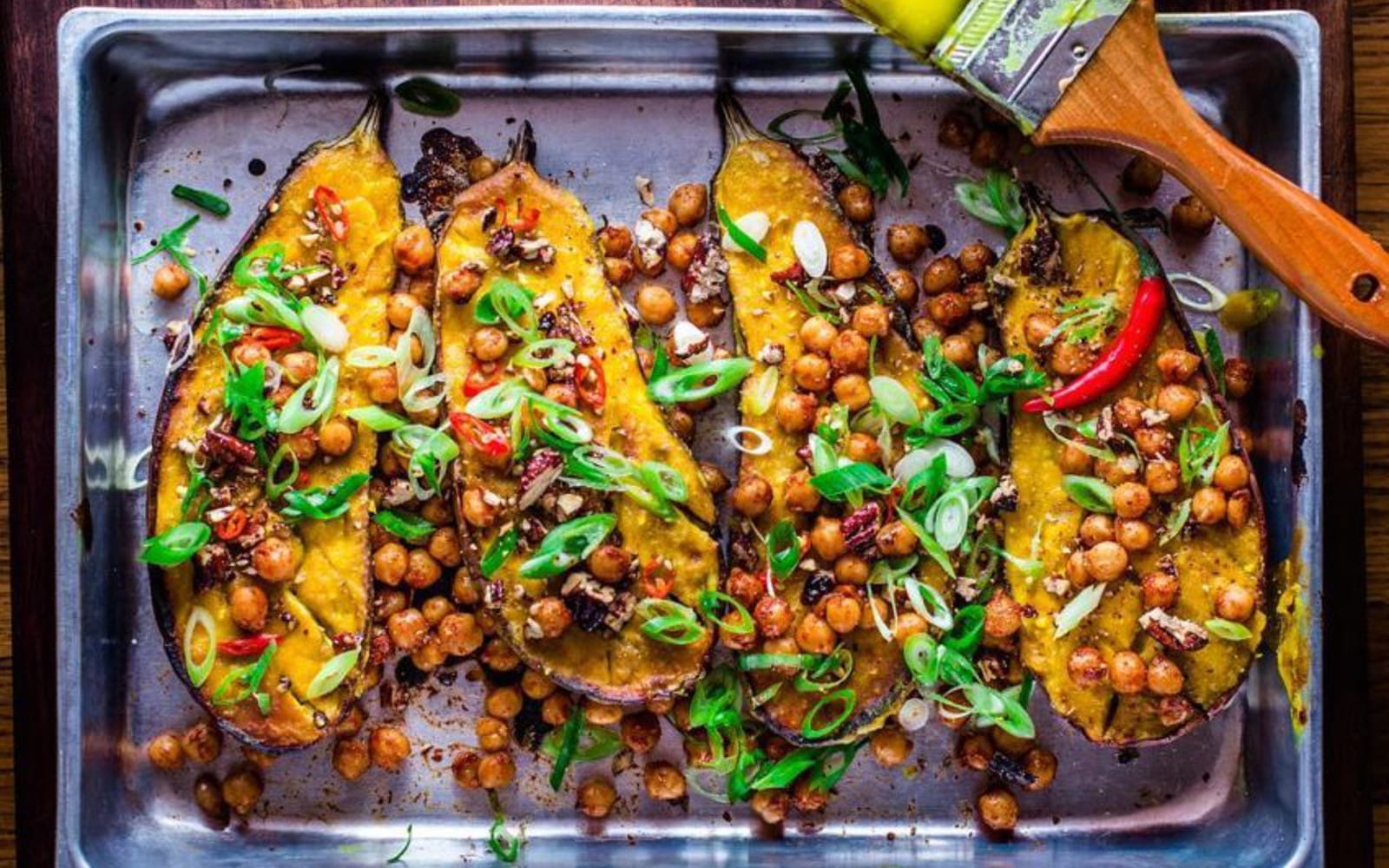 Miso-Turmeric Glazed Eggplant With Spicy Chickpeas