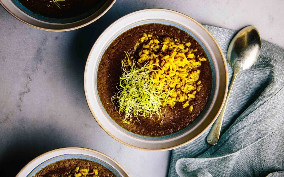 Raw Mushroom Soup With Turmeric Rice 